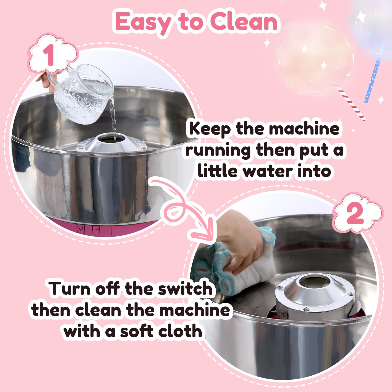 Commercial Cotton Candy Machine 1000W - Stainless Steel Bowl & Sugar Scoop - Easy Safe Cotton Candy Maker for Kids, Home, Parties, Birthdays, Festivals - Perfect for Carnival Booths, School Events, and Fair Concessions