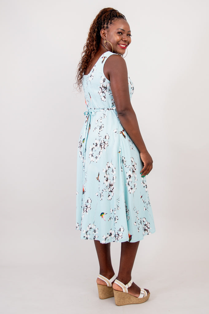Bristol Dress - Oiseau Print Linen Bamboo Blend - Perfect for Summer Outings & Casual Wear