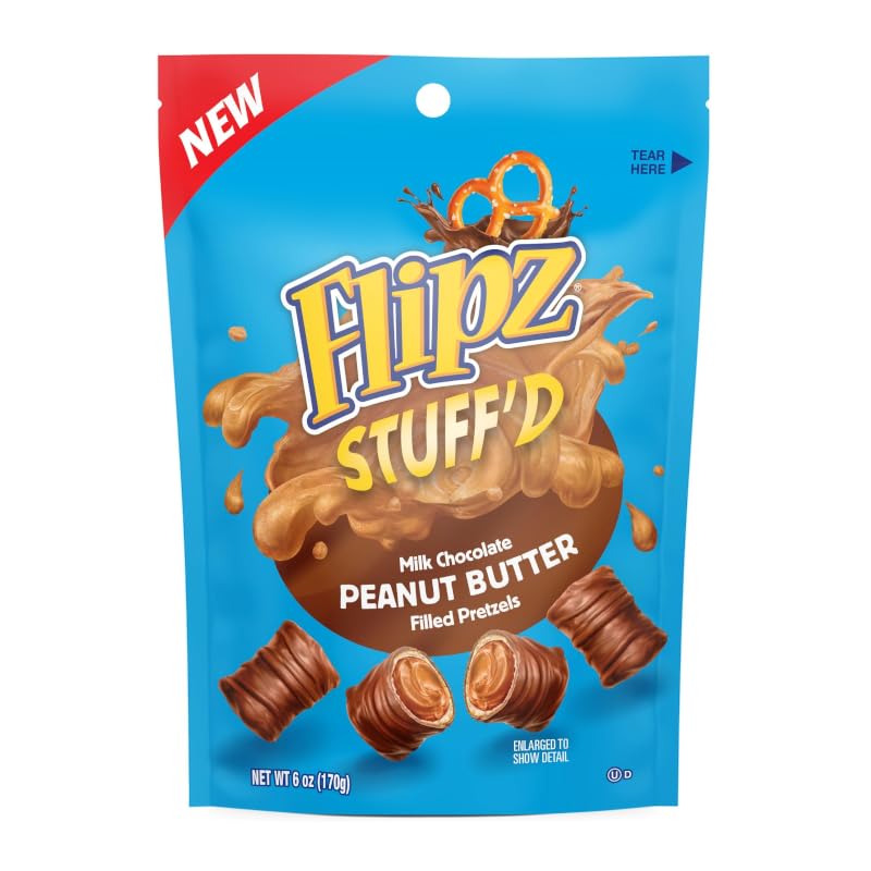 Flipz Stuff'D Milk Chocolate Peanut Butter Filled Pretzels - 3.5oz Bag (10-Pack) | Crunchy Snack for Parties, Office Treats & Movie Night | Kosher, Gluten-Free