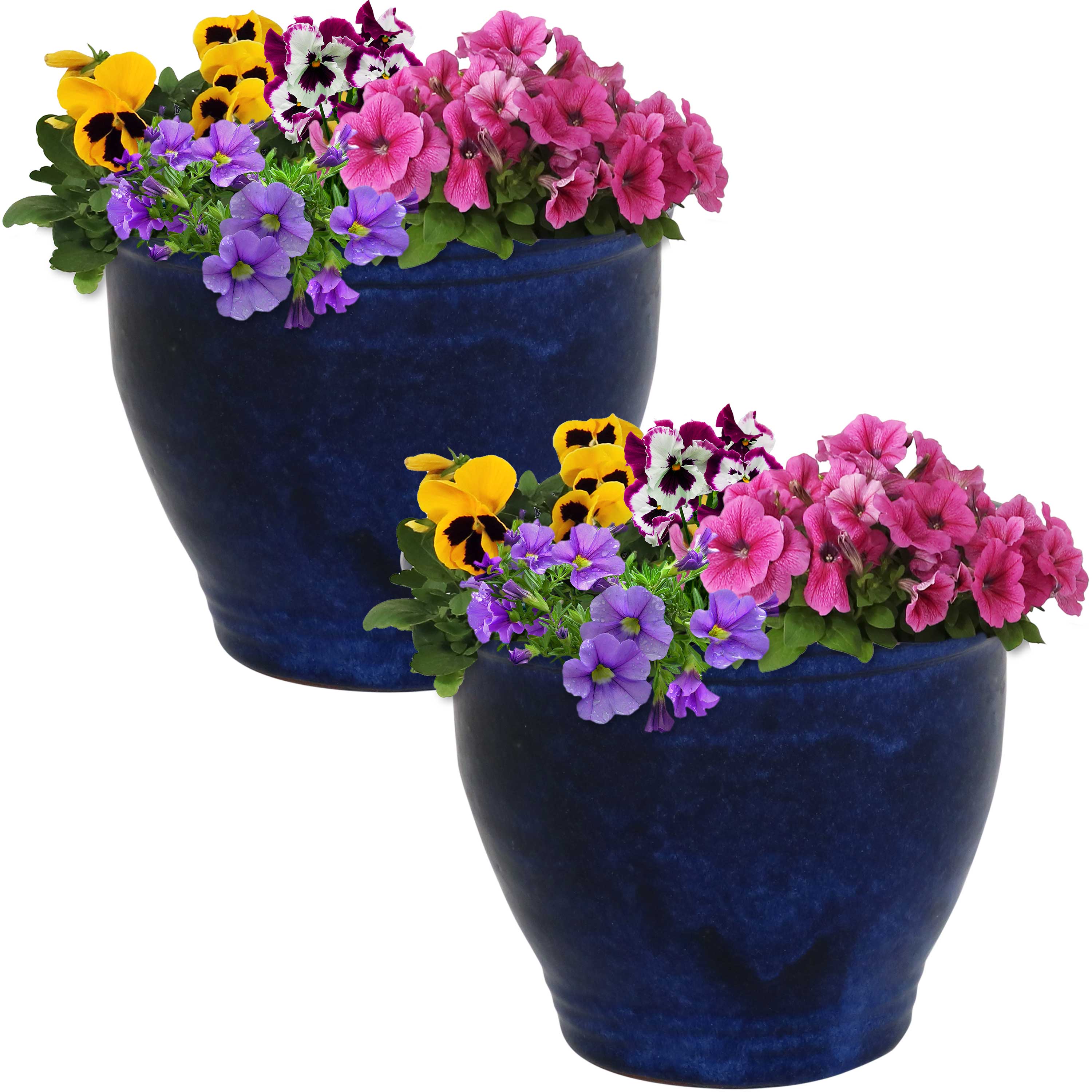 Premium Glazed Ceramic Plant Pots with Drainage Holes - Set of 2 Indoor/Outdoor Flower Planters for Home Decor, Garden & Patio