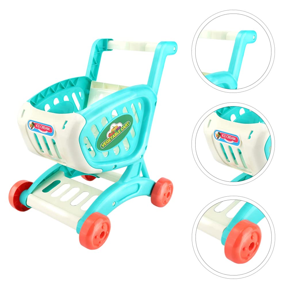 **Toyvian Blue Kids Shopping Cart Toy - Plastic Supermarket Handcart with Basket for Pretend Play, Kitchen & Grocery Store Role Play - Educational Toy for Toddlers & Preschoolers**