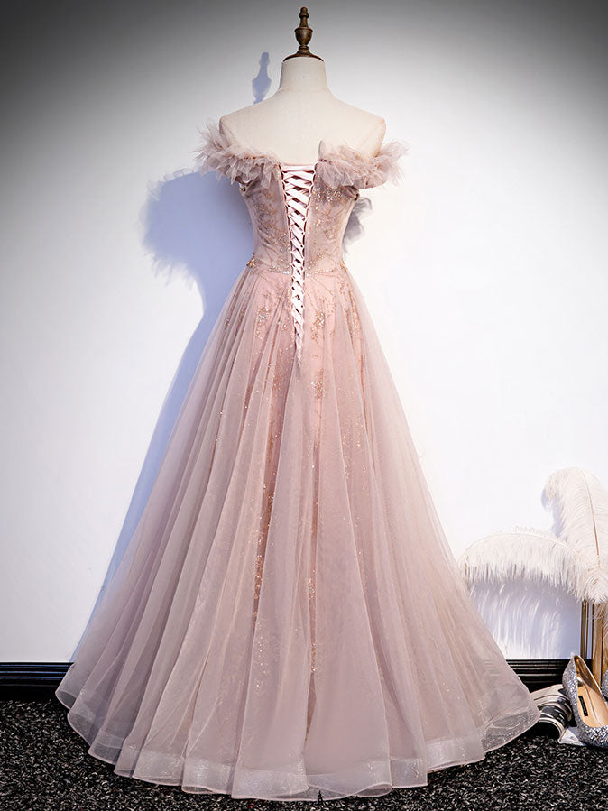 Elegant Pink Tulle Long Prom Dress - A-Line Formal Graduation Gown for Women | Perfect for Prom Night, Homecoming, and Special Occasions