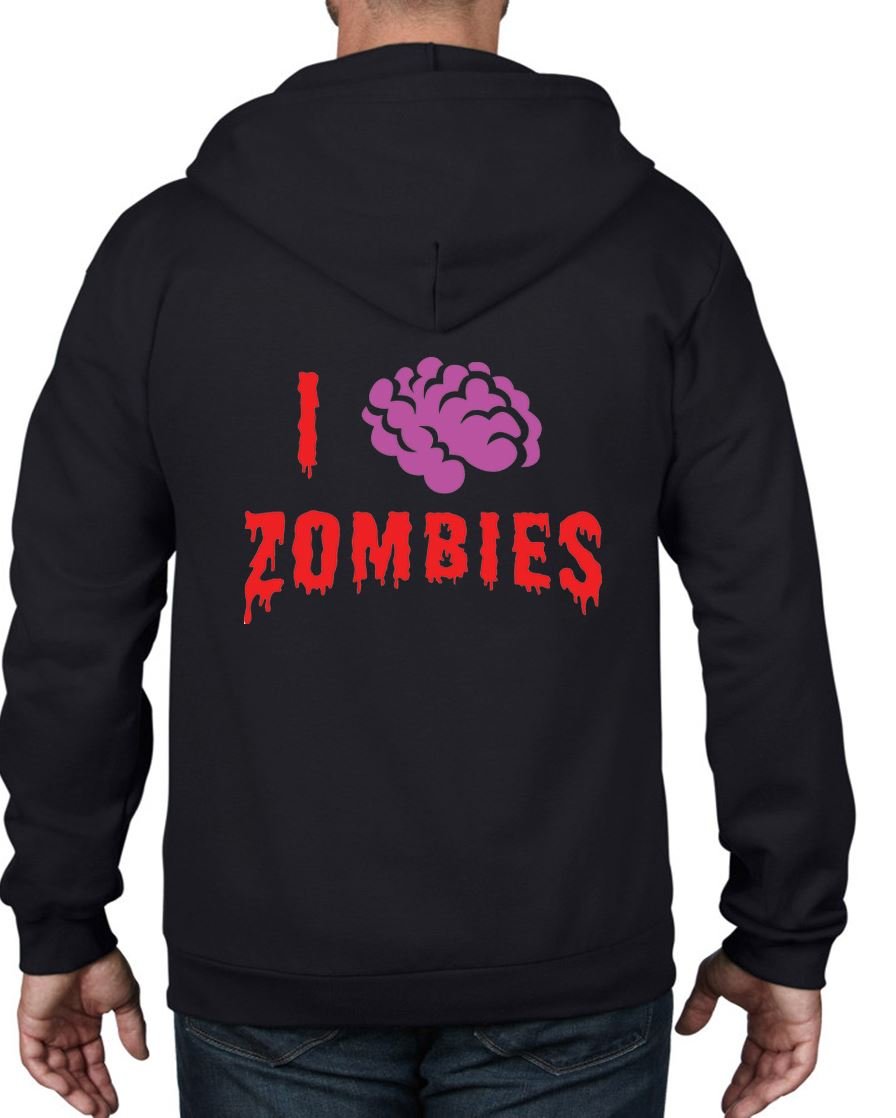 Men's Tribal T-Shirts I Love Zombies Full Zip Hoodie Sweatshirt - Casual Streetwear for Halloween, Cosplay & Gamer Fashion