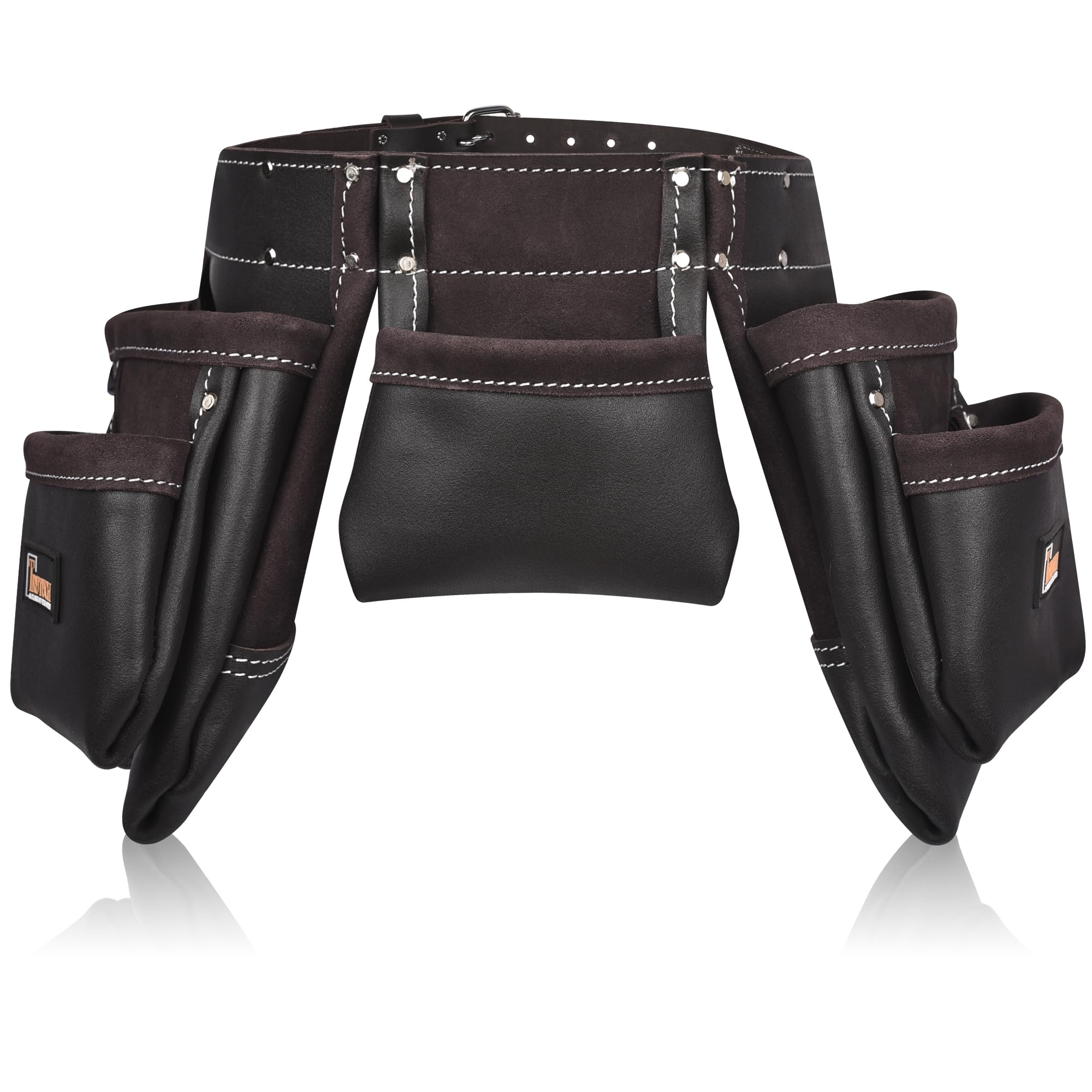 Premium Chocolate Brown Leather Tool Belt for Men - 11-Pocket Carpenter Tool Bag with Durable Tool Pouch | Ideal for Handyman, Construction, Framing, Electricians & Drywall Work | Heavy-Duty Work Belt for Professionals & DIY Projects