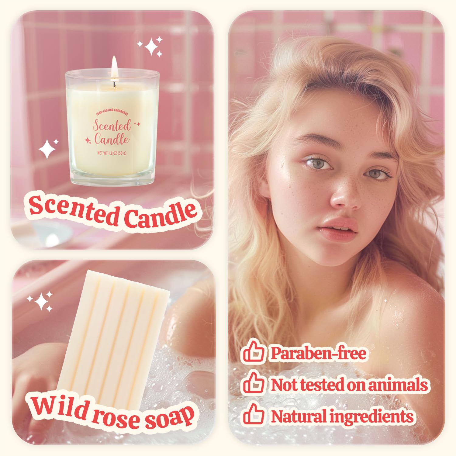 Luxury Spa Gift Set for Women - 6pc Rose Bath & Body Care Kit | Perfect Birthday, Valentine's Day Present for Her, Sister & Best Friends | Relaxing Self-Care & Pampering Gift Idea
