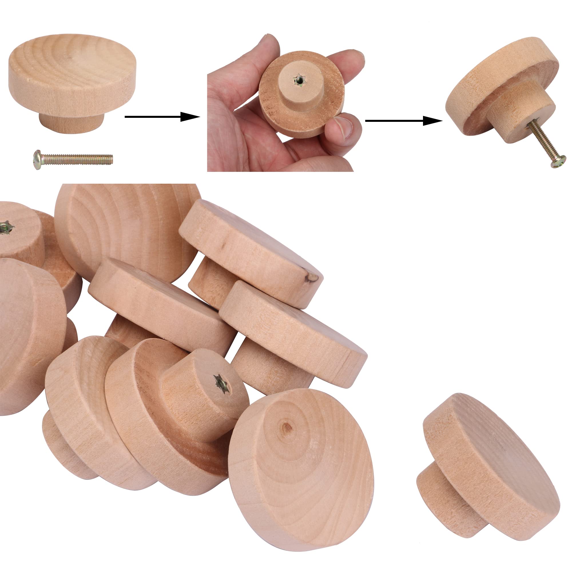 10PCS Unfinished Wooden Drawer Knobs - 50mmx25mm Round Cabinet Handles for Furniture, Dressers & DIY Projects - Perfect for Home Decor & Cabinet Upgrades