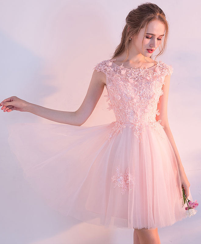 Elegant Pink Lace Tulle Short Prom Dress - Cute Homecoming Dresses for Teens - Perfect for Prom Night, Homecoming Dance & Special Occasions