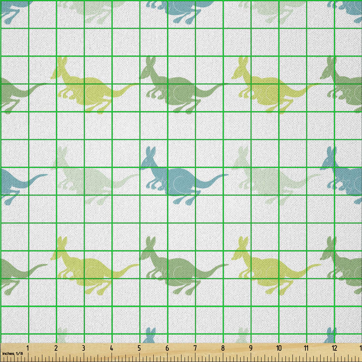 Ambesonne Kangaroo Fabric by The Yard - Funny Cartoon Jumping Animals Pattern on Plain Backdrop, Microfiber Material for DIY Arts & Crafts, Home Decor, Upholstery (White, Sea Blue, Lime Green) - Perfect for Sewing Projects, Quilting, and Creative Wall Hangings