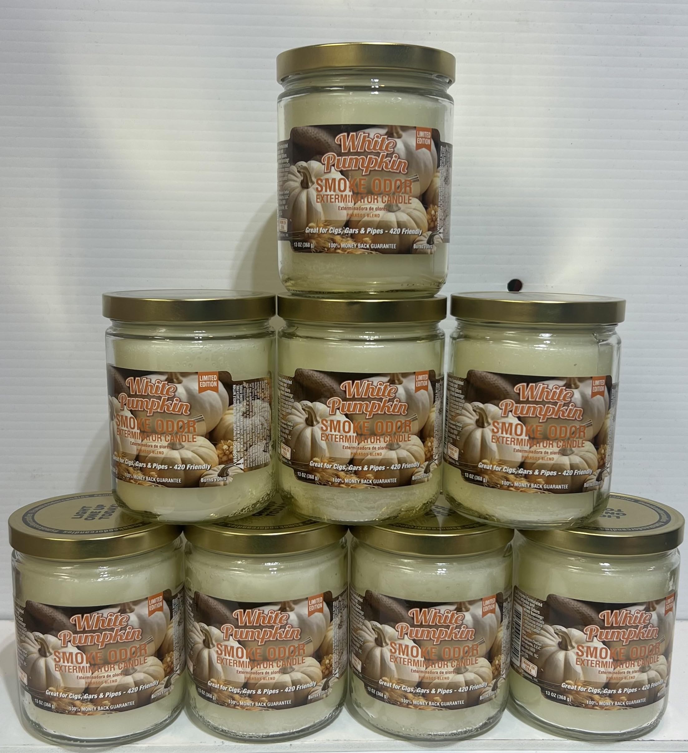 Smoke Odor Eliminator Candle - 13 oz White Pumpkin Scented Jar Candle (Set of 8) - Perfect for Home, Office, and Car Air Freshening