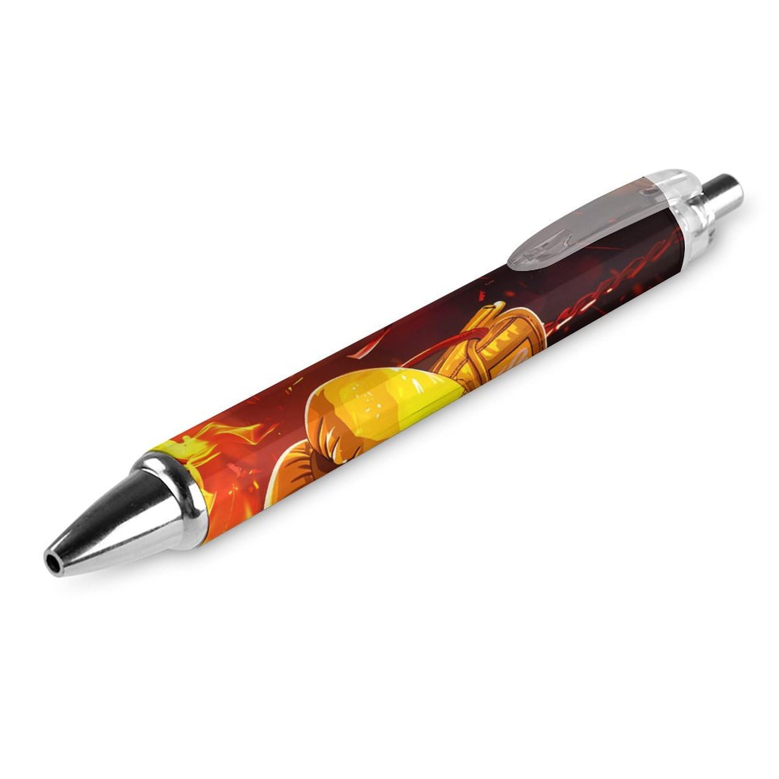 Retractable Ballpoint Pen with Yellow Fire Print - Boxing Sport Design for Office, School & Work | Smooth Writing Rolling Ball Pens (1 Pack) - Perfect for Note-Taking, Signing Documents & Gift Giving