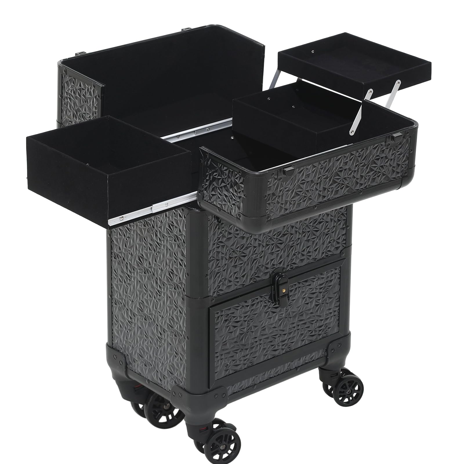 Rolling Train Case with Drawer - Professional Makeup Organizer & Cosmetic Travel Case - Black Makeup Trolley for Salon, Travel & On-the-Go Artists