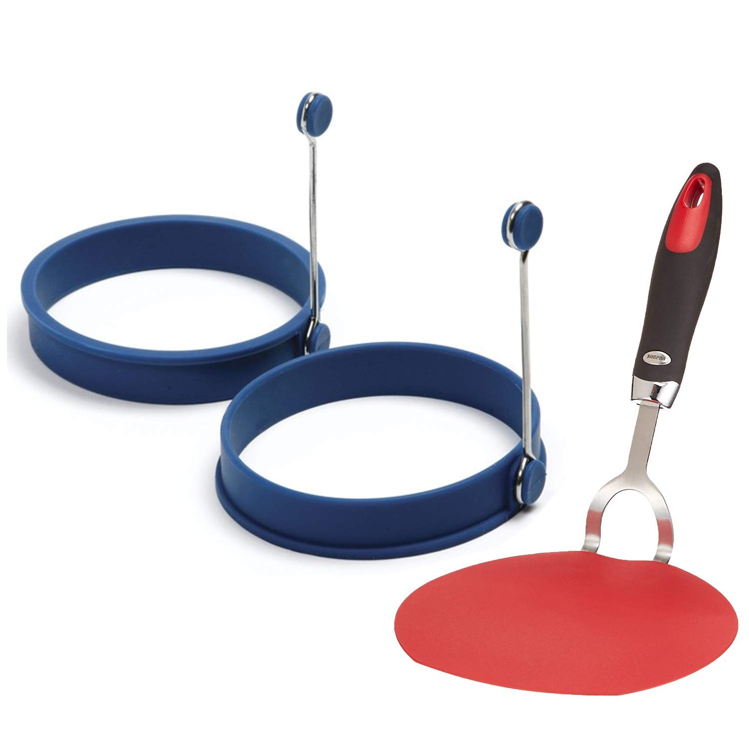 Norpro Grip-EZ Flexible Pancake Spatula with Silicone Round Pancake & Egg Rings (2-Piece Set) - Perfect for Breakfast Cooking, Flipping Pancakes, Eggs, and Burgers on Nonstick Pans