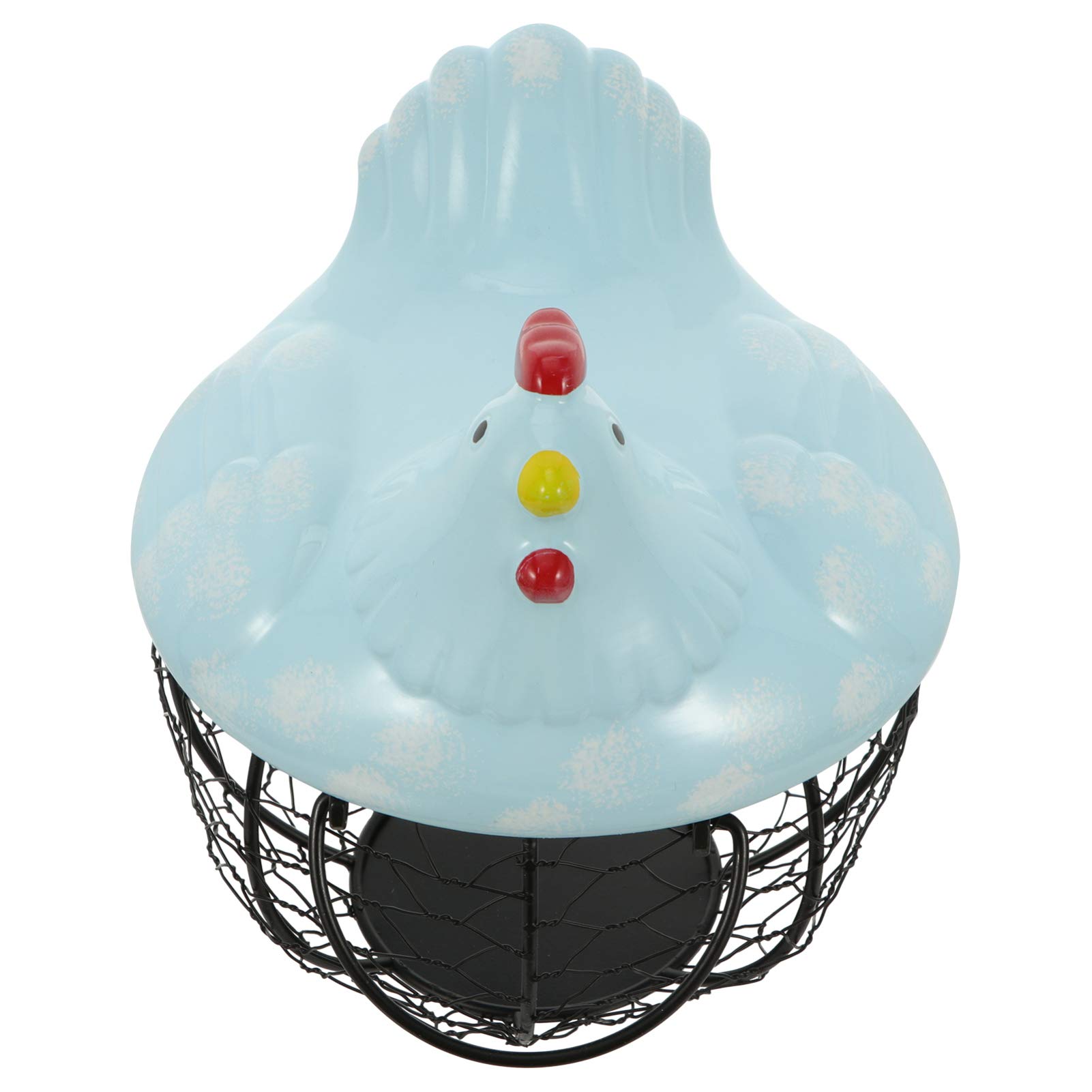 DOITOOL Metal Wire Chicken Egg Basket with Ceramic Lid - Chicken Shaped Fruit Basket & Egg Display Holder - Kitchen Countertop Organizer with Handle - Perfect for Easter Decorations, Farmhouse Kitchen Decor, and Fresh Egg Storage