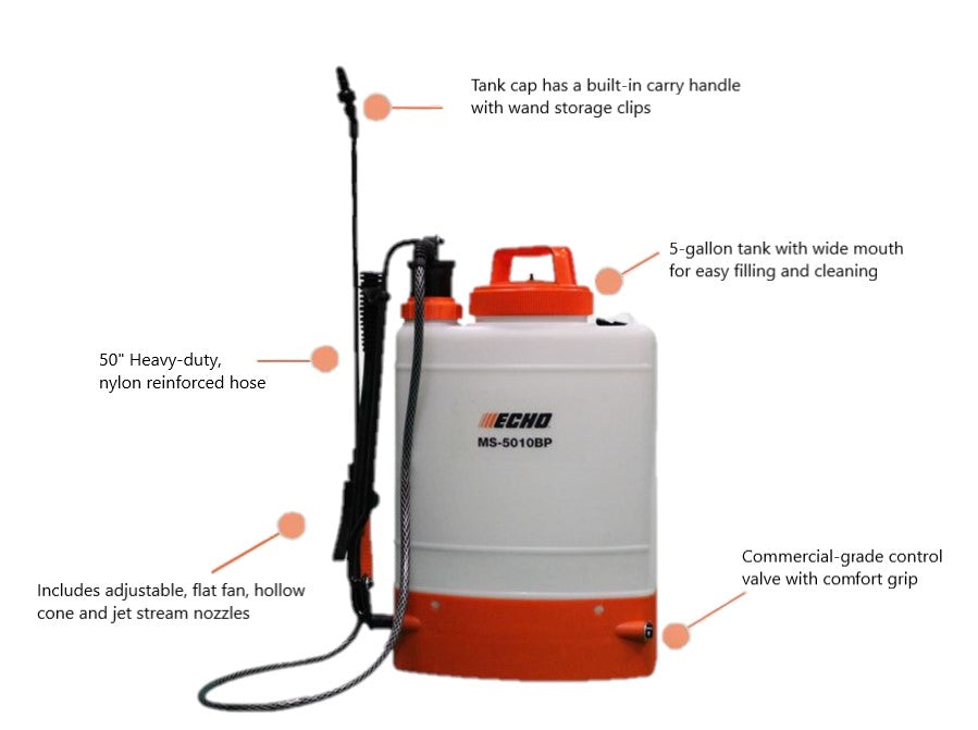 ECHO MS 5010BP Professional Backpack Sprayer - 3.4 Gallon Capacity, Gas Powered, for Lawn Care, Pest Control & Agricultural Use | Perfect for Large Area Spraying in Gardens, Farms & Commercial Landscaping