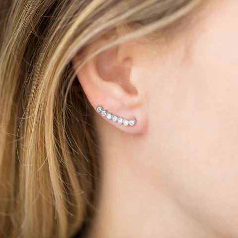 Sterling Silver Bezel Ear Climbers - Elegant M H W ACCESSORIES for Women | Perfect for Parties, Weddings & Everyday Wear