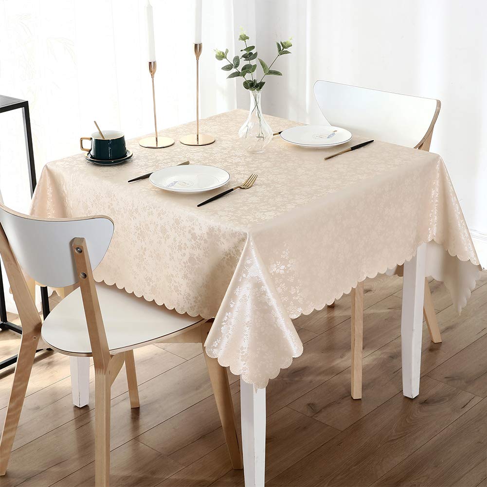 Smiry Square Waterproof Vinyl Tablecloth - Heavy Duty, Wipeable, Washable Table Cover for Kitchen, Dining Room, Outdoor Picnics, and Party Events (Beige, 54