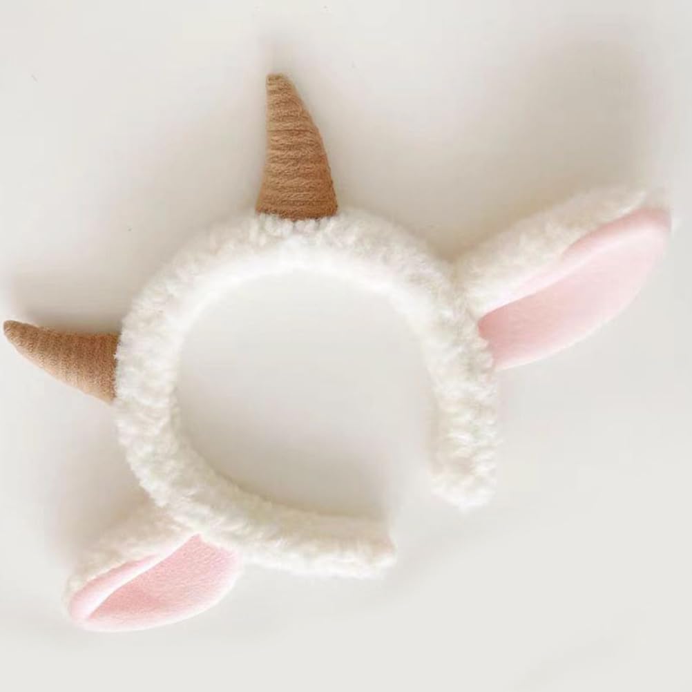 CALLARON Sheep Ear Headband with Horns - Cute Animal Hairband for Women & Kids - Goat Costume Accessory for Halloween, Cosplay, Parties & Festivals - 9.04x9.82 Inch Furry Headwear