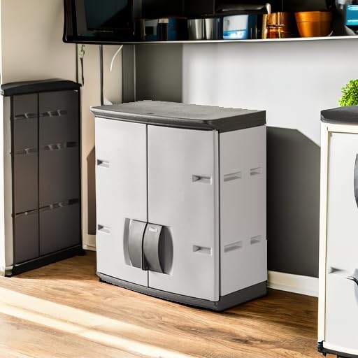 Rubbermaid Heavy Duty Wall Mounted Storage Cabinet - 150 lb Capacity, Lockable Gray 3-Shelf Organizer for Tools, Car Accessories & Cleaning Supplies | Perfect for Garage, Home & Outdoor Storage Organization