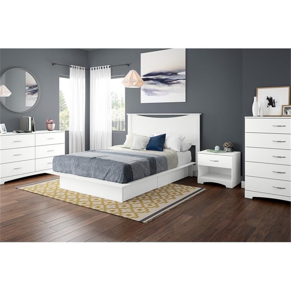 Home Square 3-Piece Bedroom Set - Queen Size Storage Bed with 2 Nightstands in Pure White | Modern Bedroom Furniture for Small Spaces & Guest Rooms