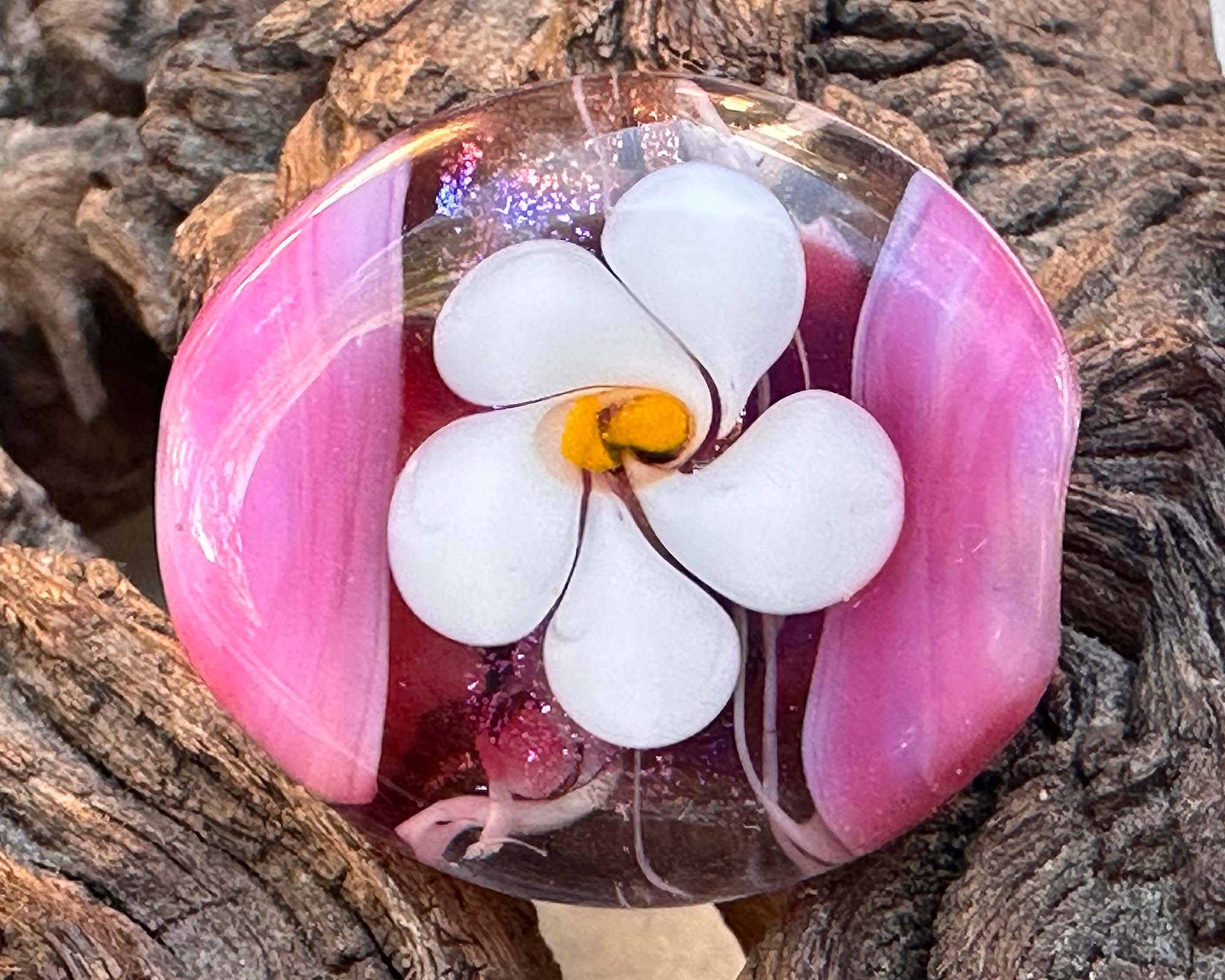 Pink Floral Dichroic Lampwork Focal Bead SRA - Handmade Glass Jewelry Bead for Necklace, Bracelet & DIY Crafting - Perfect for Bohemian Style Accessories & Gift Giving