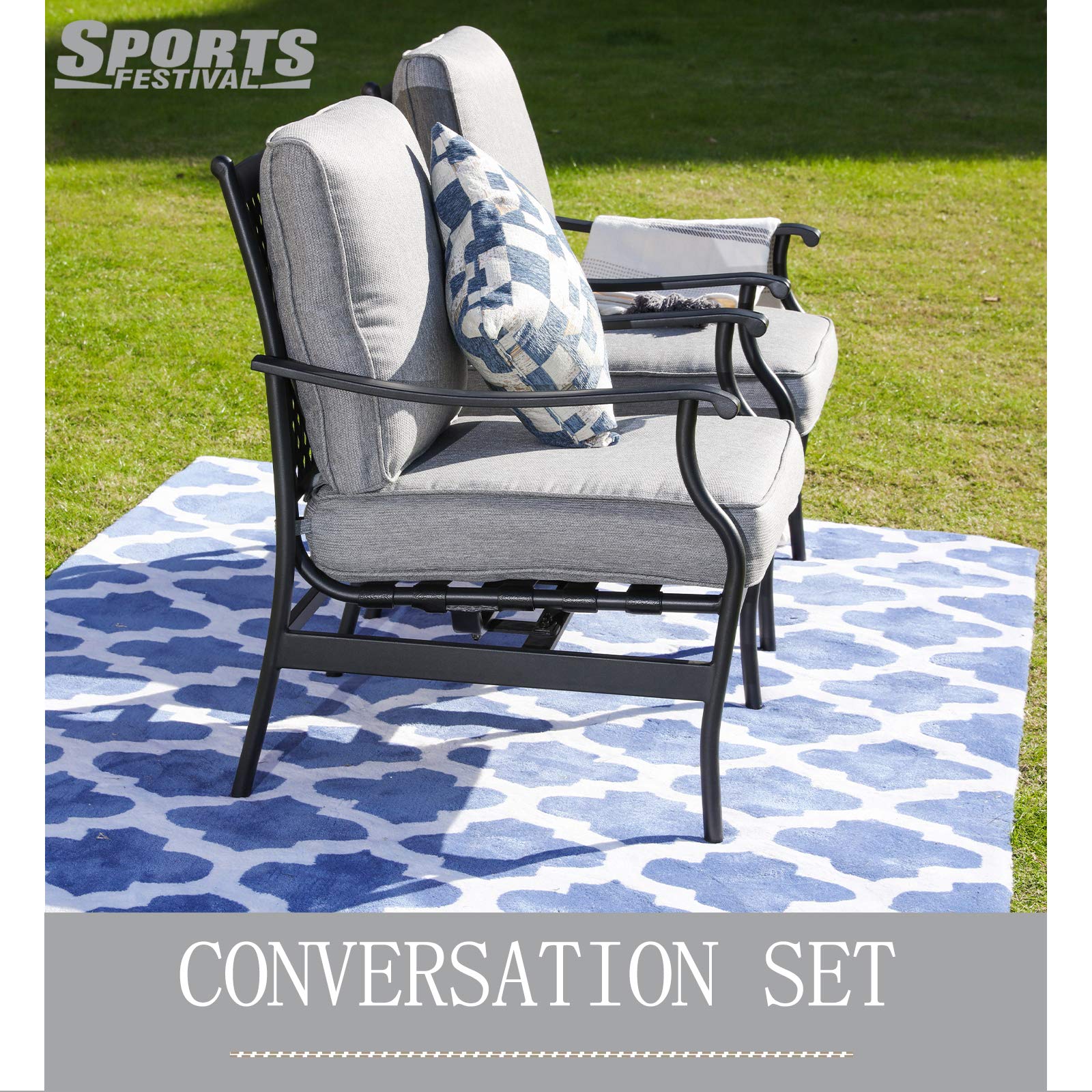 Outdoor Patio Dining Chairs Set of 2 - Heavy Duty Metal Armchairs with Thick Cushions for Backyard, Bistro, Porch & Balcony - Weather Resistant Grey Furniture (Perfect for Outdoor Entertaining & Relaxation)