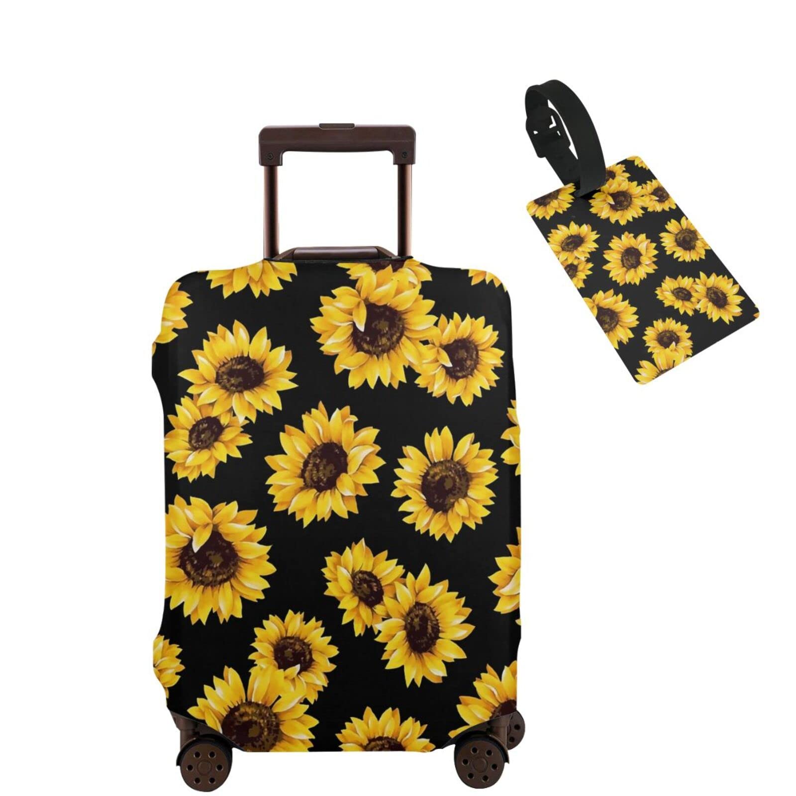 Sunflower Elastic Luggage Cover - Washable & Durable Suitcase Protector with Concealed Zipper for 18-32 Inch Travel Bags - Perfect for Airplane, Train & Road Trips