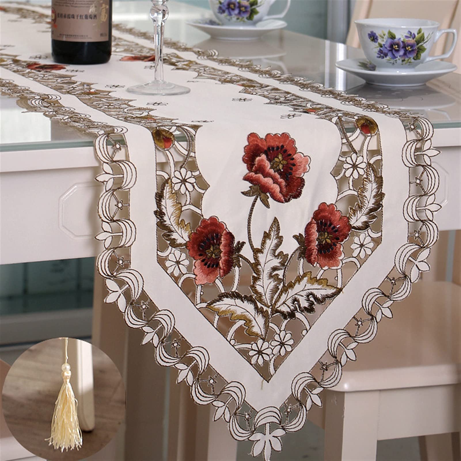Embroidered Polyester Table Runner - Flag Design for Coffee & Tea Tables (40x196cm)