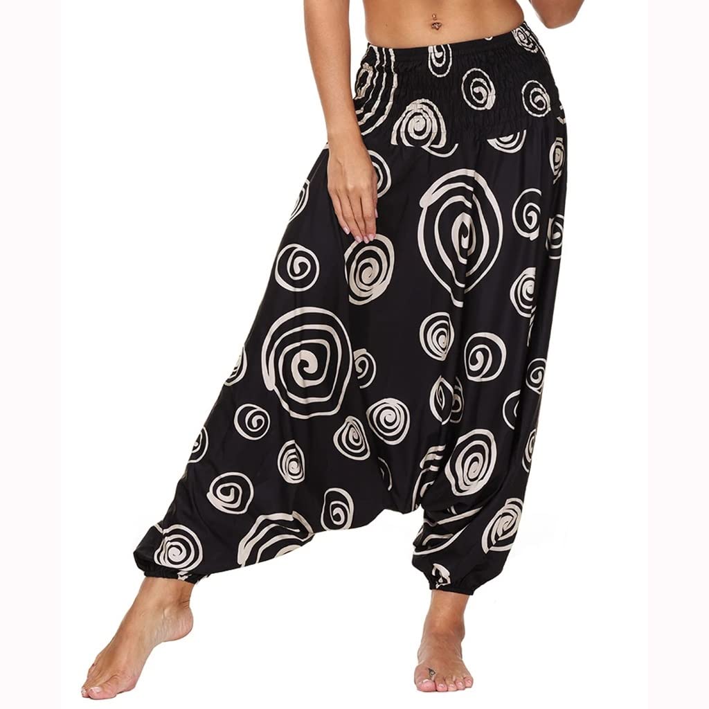 Women's High Waisted Boho Yoga Pants - Loose Harem Palazzo Pants for Yoga, Beach & Casual Wear - Flowy Hippie Style Comfortable Lounge Pants