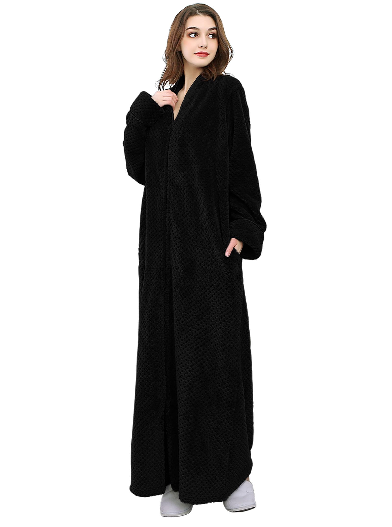 Hellomamma Women's Warm Plush Winter Robe with Zipper - Long Fleece Bathrobe for Women | Cozy Loungewear for Cold Nights & Spa Days