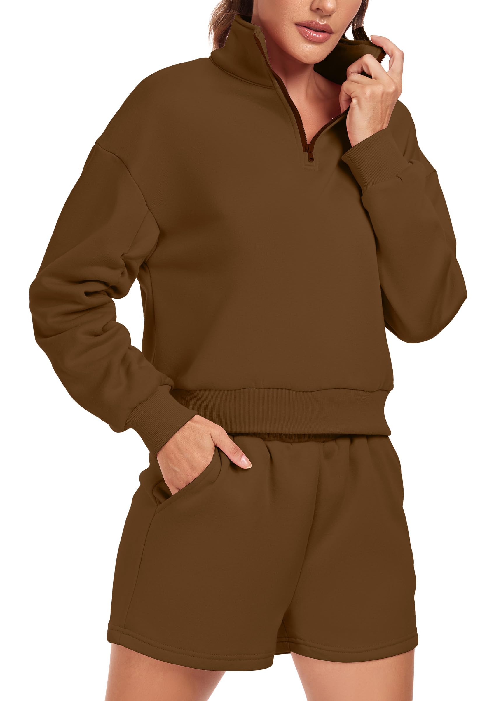 Women's 2-Piece Oversized Half-Zip Sweatshirt & Shorts Lounge Set - Casual Tracksuit for Women - Perfect for Home, Gym, and Everyday Wear