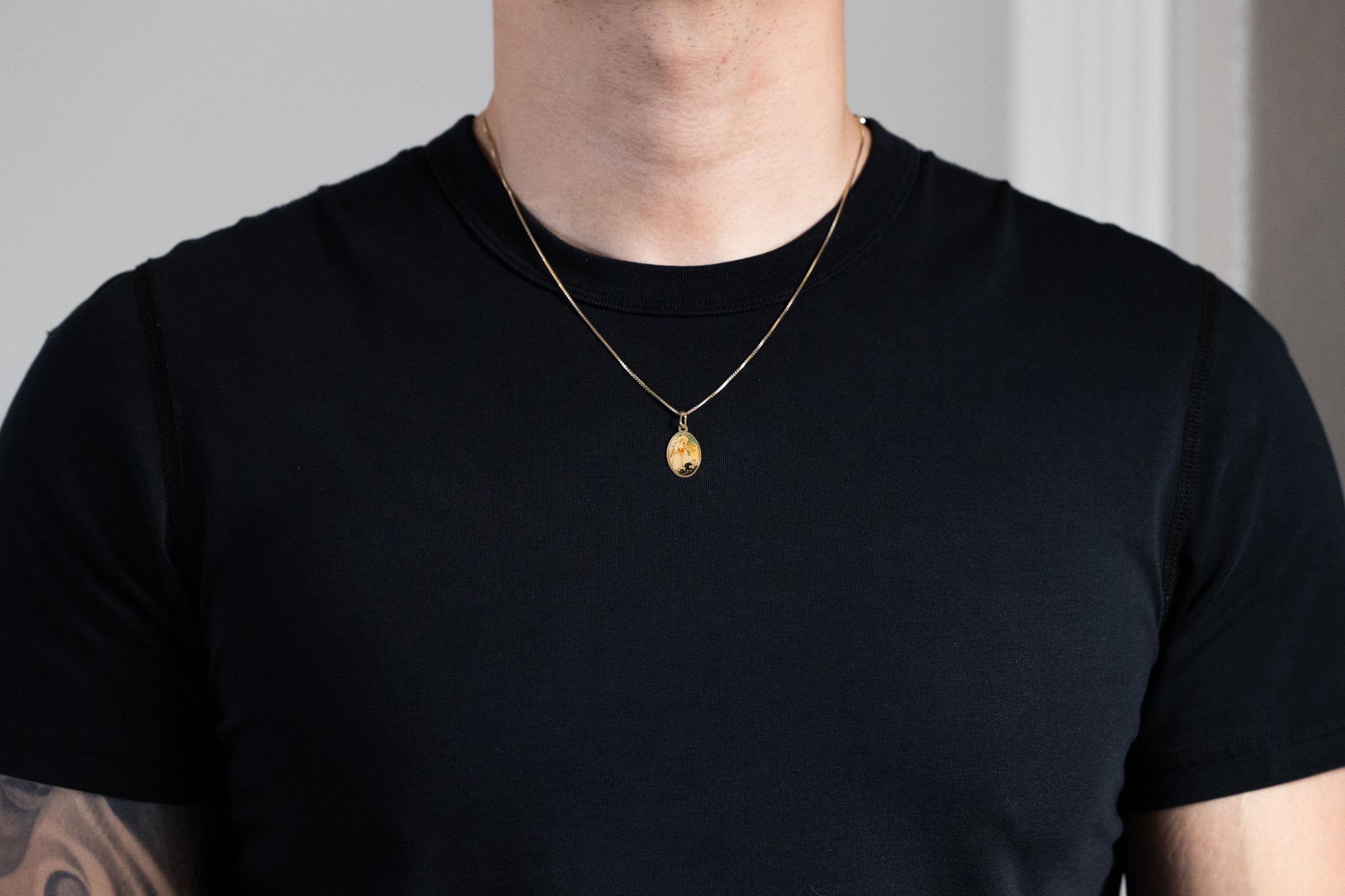 Gold Guardian Angel Enamel Oval Pendant Necklace PT3136 - Elegant Religious Jewelry Gift for Women, Perfect for Baptism, Confirmation & Special Occasions