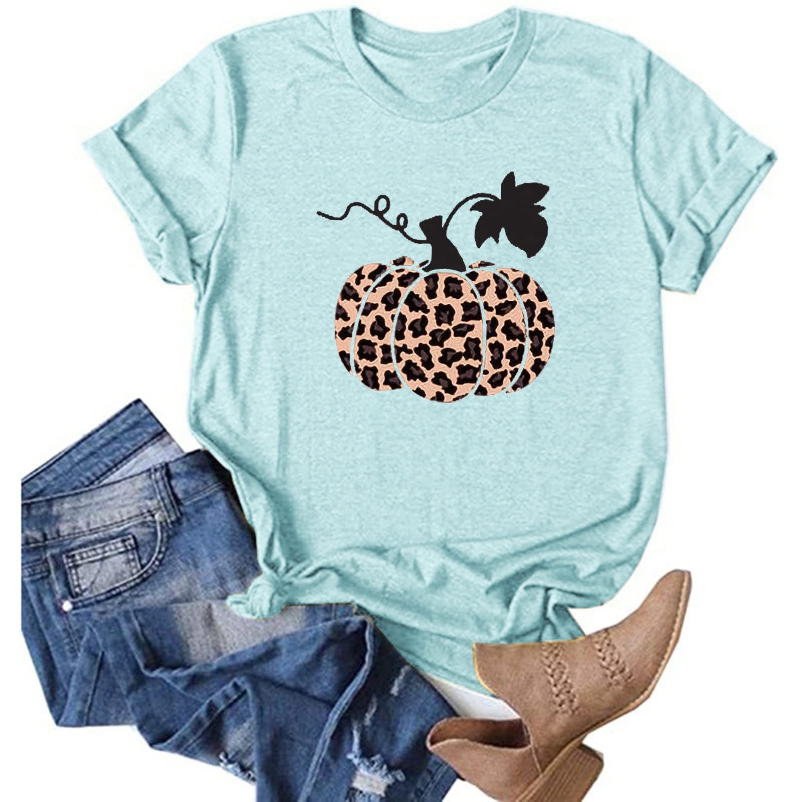 ZEFOTIM Halloween Shirts for Women - Cute Graphic Short Sleeve T-Shirts | Casual Holiday Blouse for Halloween Parties, Costume Events & Fall Festivals