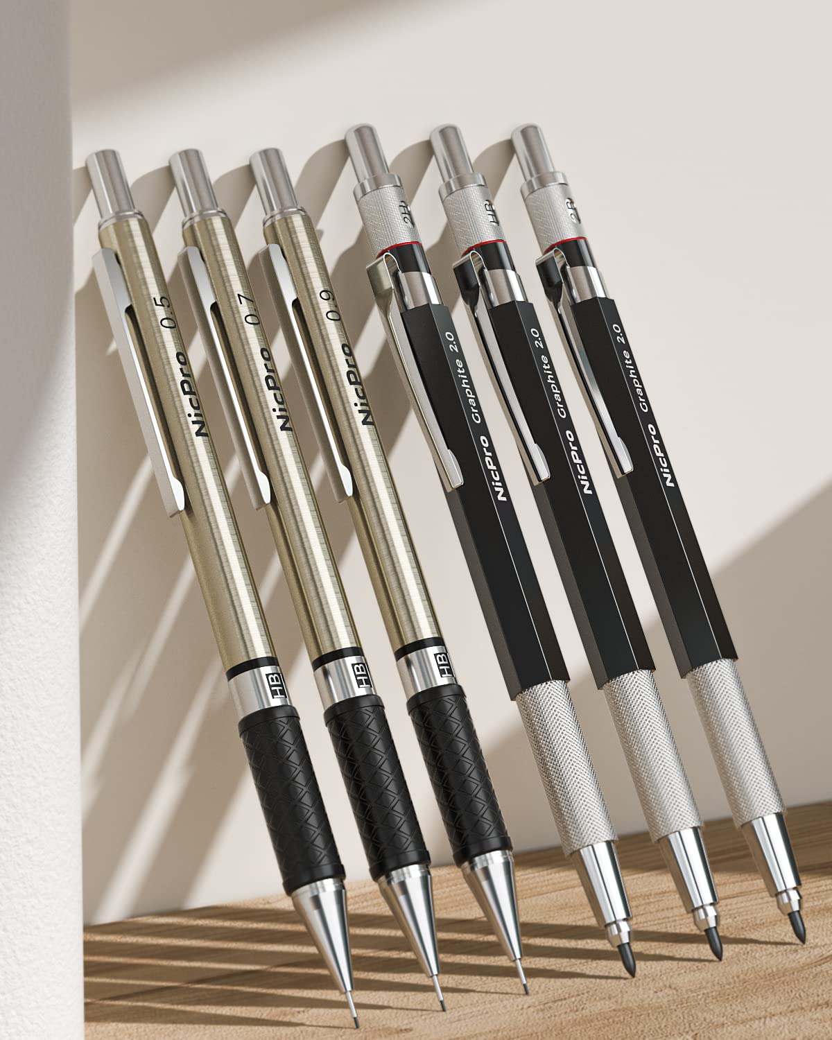 Nicpro 30-Piece Professional Mechanical Pencil Set with Leather Case - 0.5mm, 0.7mm, 0.9mm Metal Drafting Pencils & 2mm Lead Holders for Artists, Architects, Engineers - Includes 16 Tubes of 6B to 4H Graphite Refills - Perfect for Sketching, Drawing, Drafting & Technical Design