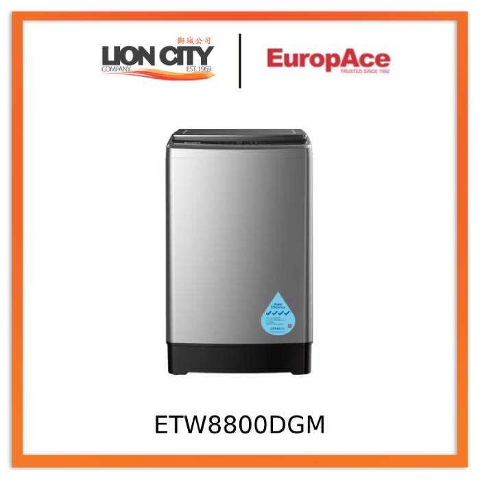 EuropAce ETW8800DGM 8KG Top Load Washing Machine - Gun Metal | Energy Efficient & Quiet Laundry Appliance for Apartments, Small Homes & RVs
