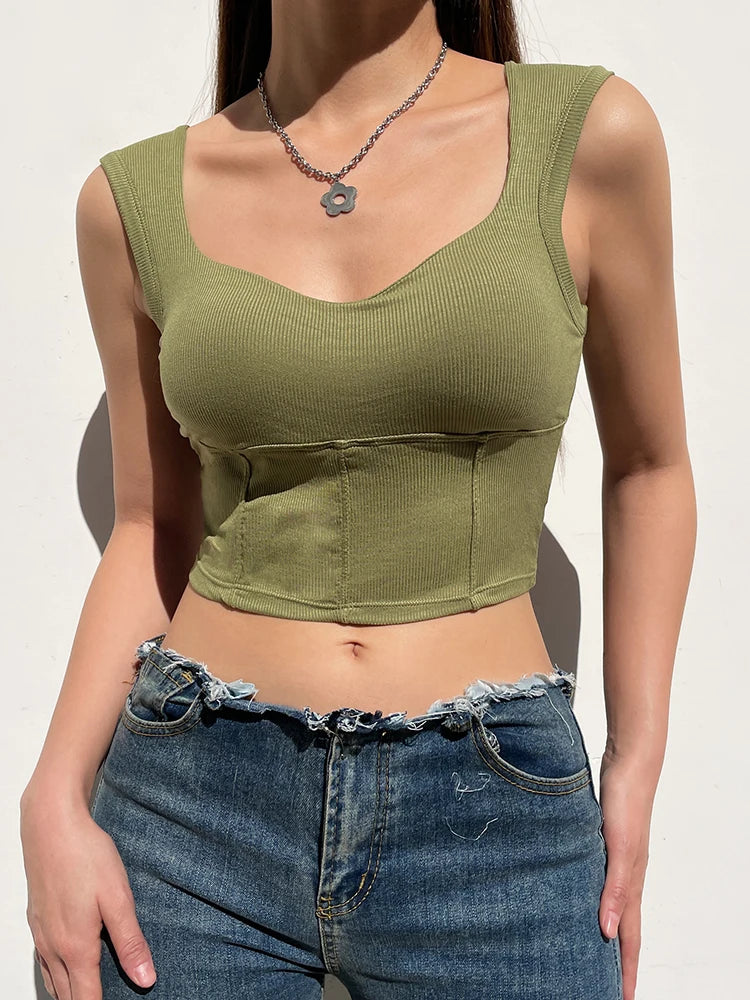 Women's Ribbed Padded Sports Bra - Breathable Summer Crop Top for Fitness, Yoga & Casual Wear - Comfortable Workout Tank Top for Running, Gym & Everyday Outfits