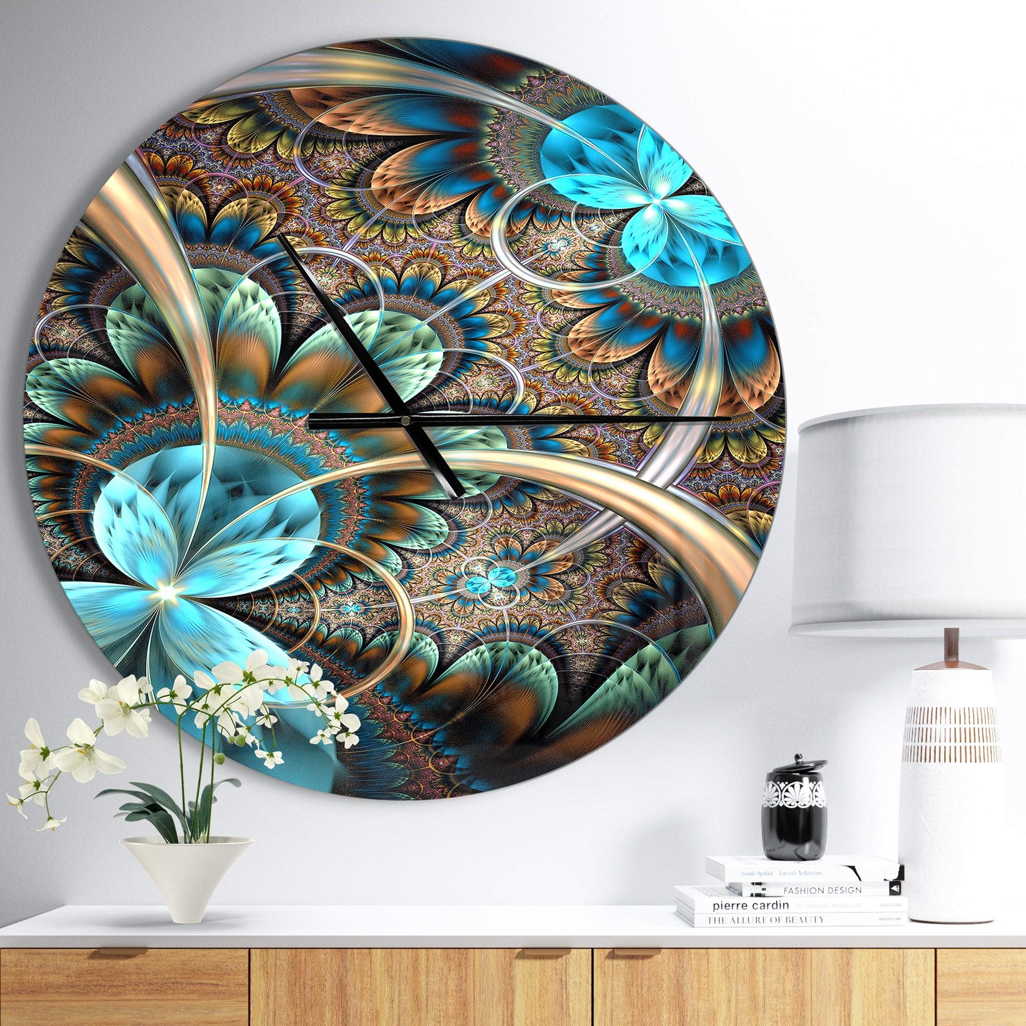 Designart 'Light Blue Fractal Flower' Modern Oversized Wall Clock - 29 x 29 Inches - Contemporary Home & Office Decor for Living Room, Bedroom, Kitchen
