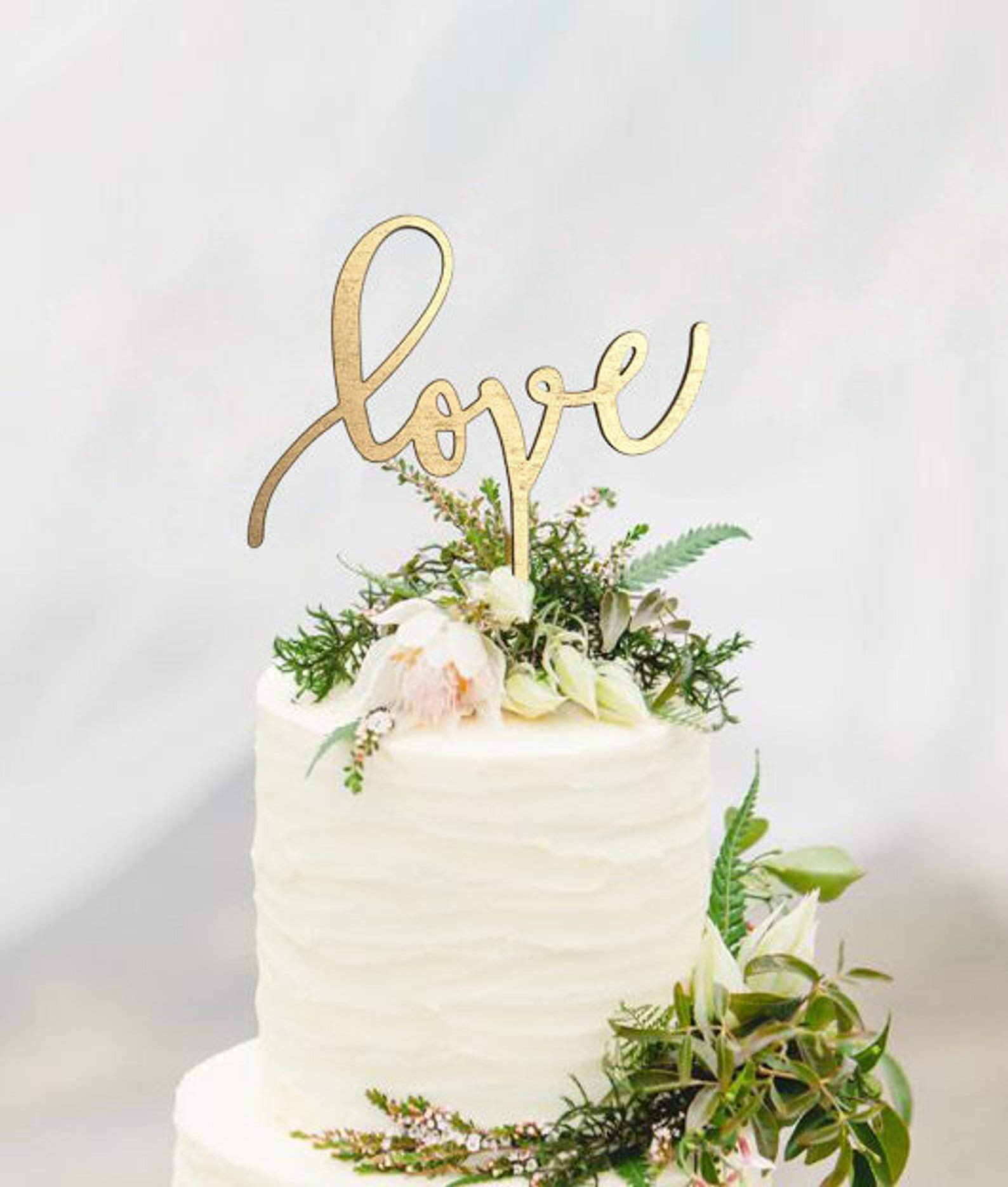 Rustic LOVE Wooden Cake Topper for Wedding, Engagement - Unique Handmade Cake Decoration - Perfect for Anniversary, Bridal Shower, Birthday Party Decorations