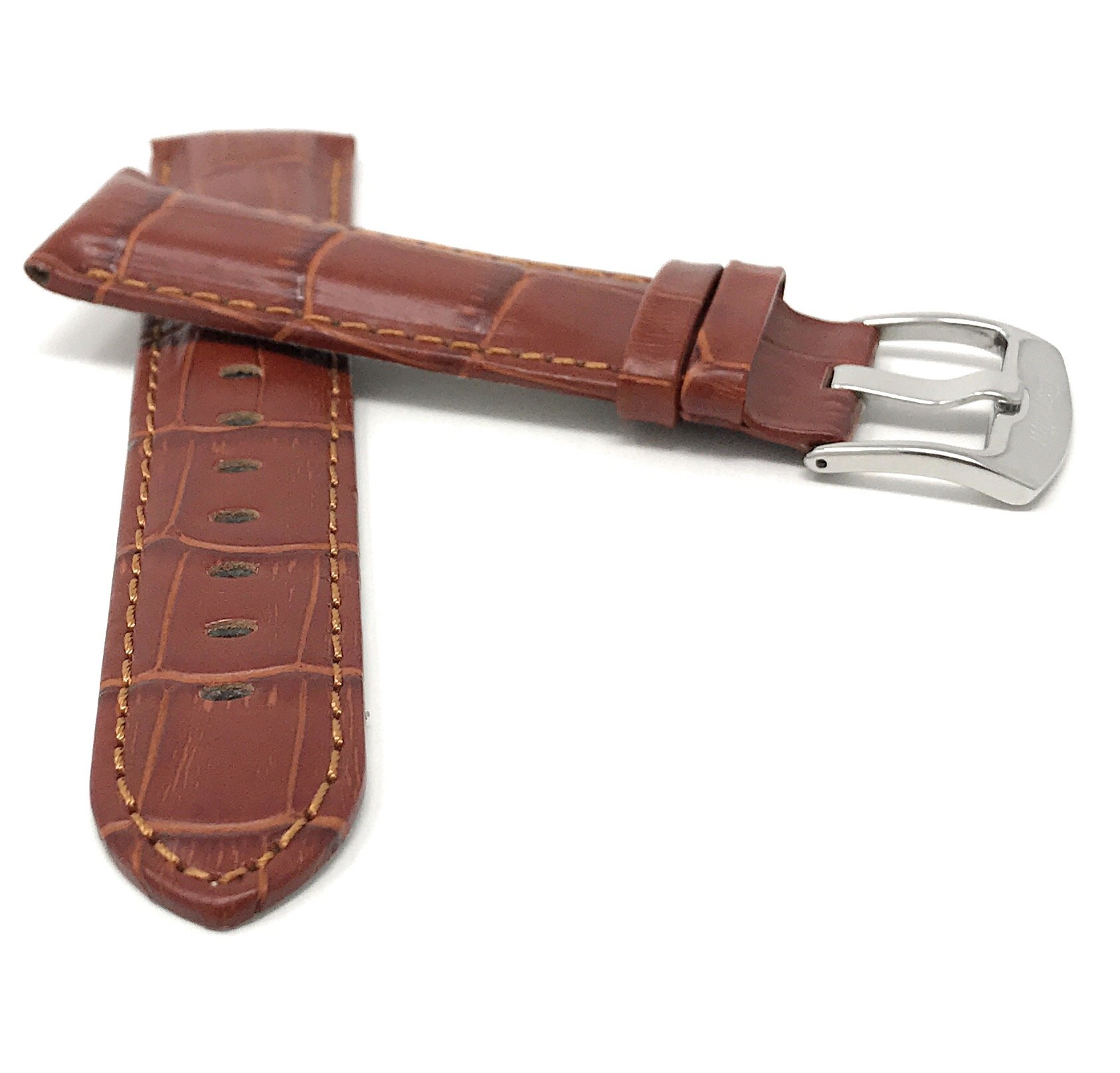 18mm Alligator Leather Watch Band for Men - Classic & Smart Watch Strap Replacement - Cognac Brown for Formal & Casual Wear