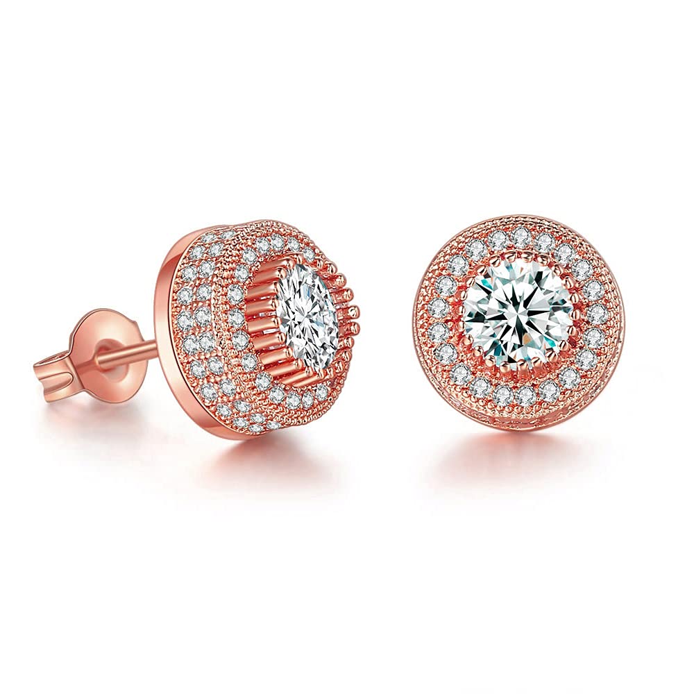 Apzzic Gold Plated Cubic Zirconia Stud Earrings for Men & Women - Hypoallergenic Iced Out Hip Hop Jewelry - Perfect for Parties, Weddings & Everyday Wear