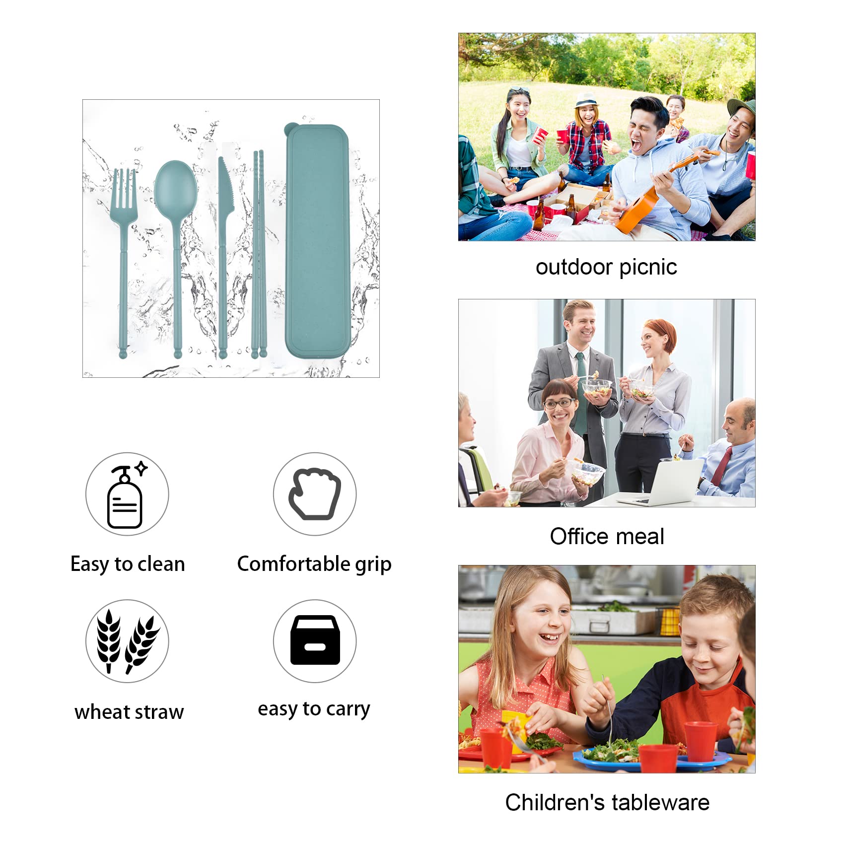 **Reusable Camping Utensil Set with Travel Case - Portable Plastic Cutlery Kit (Forks, Spoons, Chopsticks) for Picnic, Travel, Hiking & Daily Use - Dark Blue**