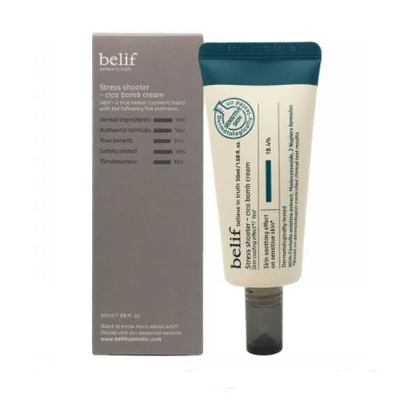 belif Stress Shooter Cica Bomb Cream 50mL - Soothing Moisturizer for Sensitive Skin | Hydrating Face Cream for Dryness & Redness Relief | Perfect for Daily Skincare Routine & Post-Treatment Care