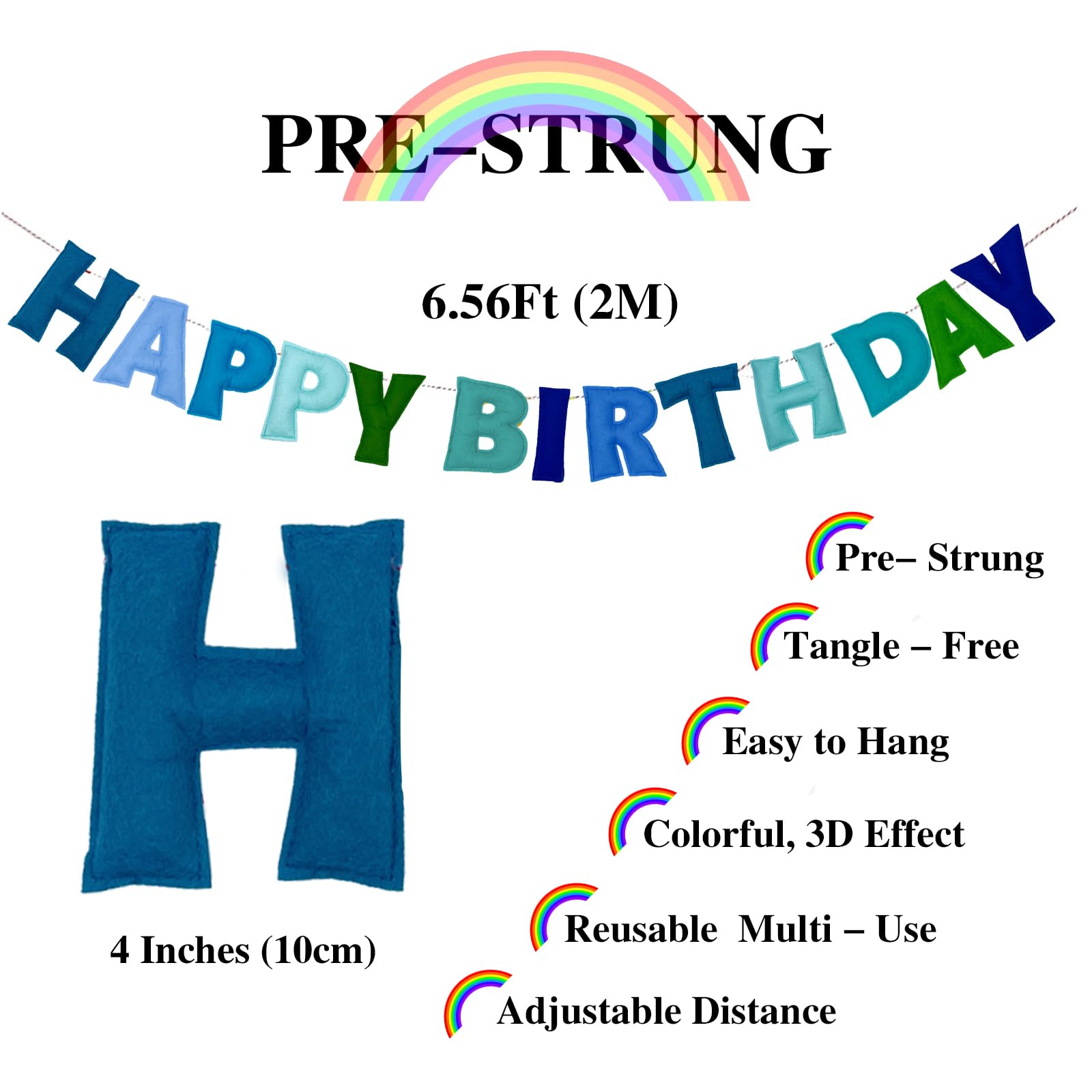 Happy Birthday Banner - Blue Felt Ball Garland with Pre-Strung Letters - Personalized Birthday Party Decorations for Wall, Photo Backdrop & Celebration Decor (Blue)