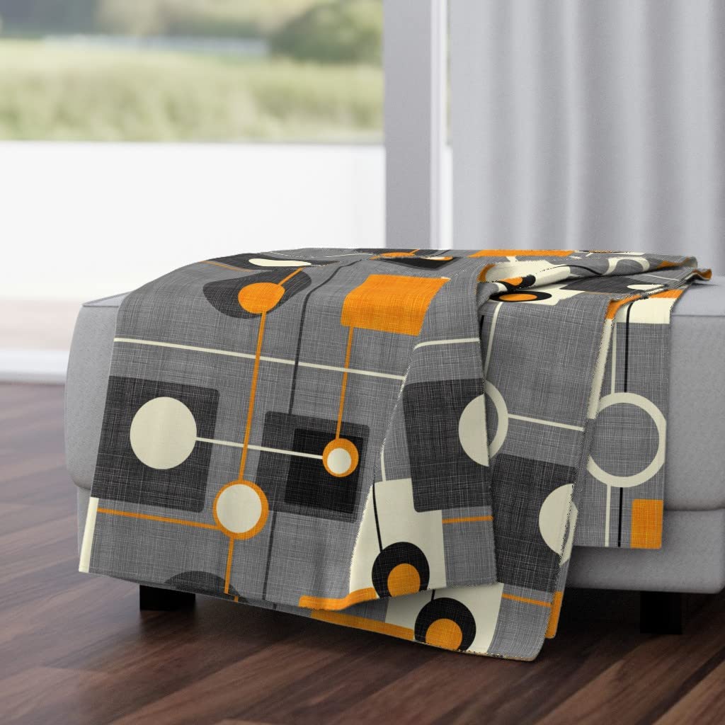 Soft Plush Minky Throw Blanket 50x70 Inches - Vintage Midcentury Mod Geometric Print in Orange, Gray & Black | Cozy Living Room Decor, Bed Accent & Gift Idea