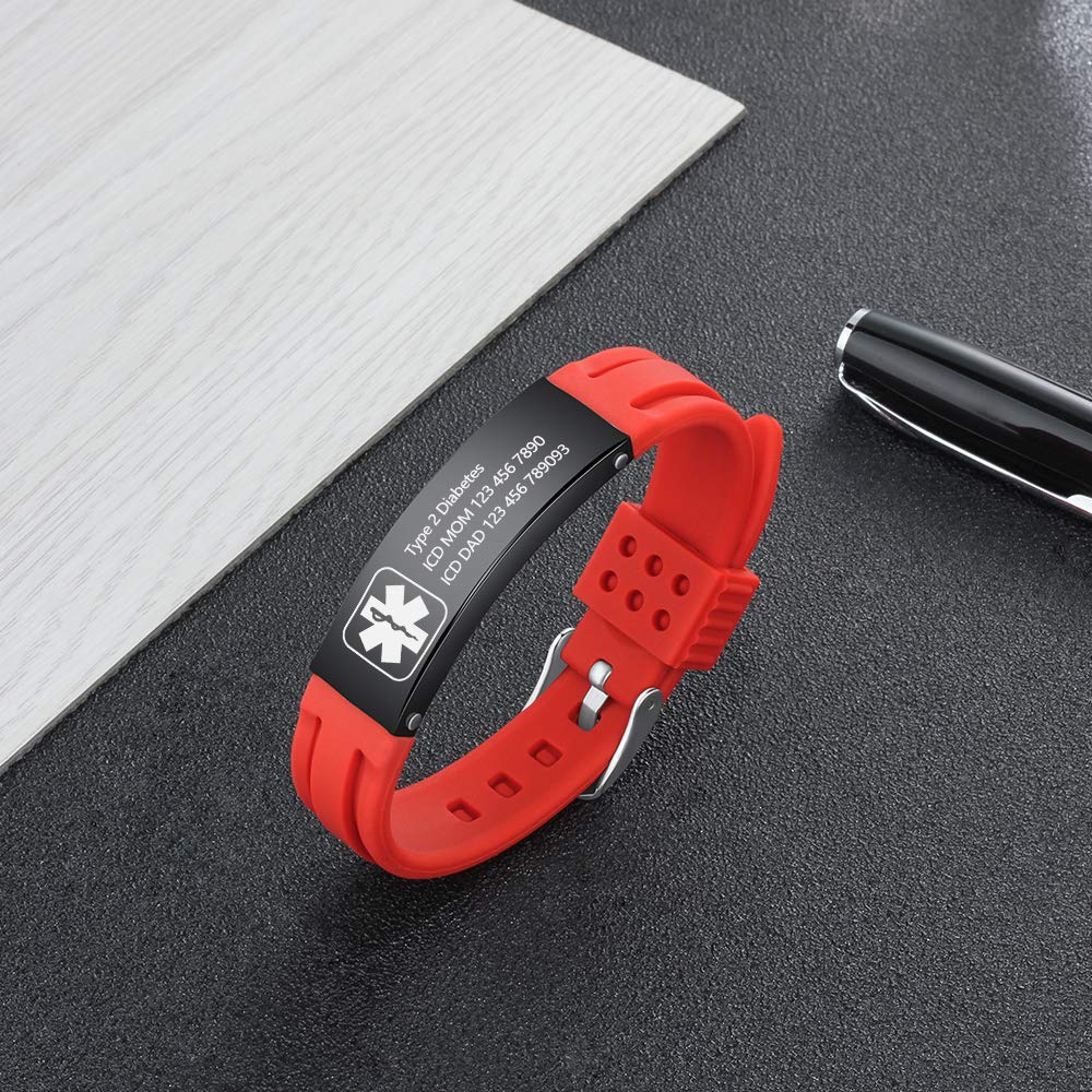 Adjustable Medical ID Bracelet for Women & Men - Personalized Silicone Sport Wristband for Kids & Adults - Perfect for Allergies, Diabetes & Emergency Identification