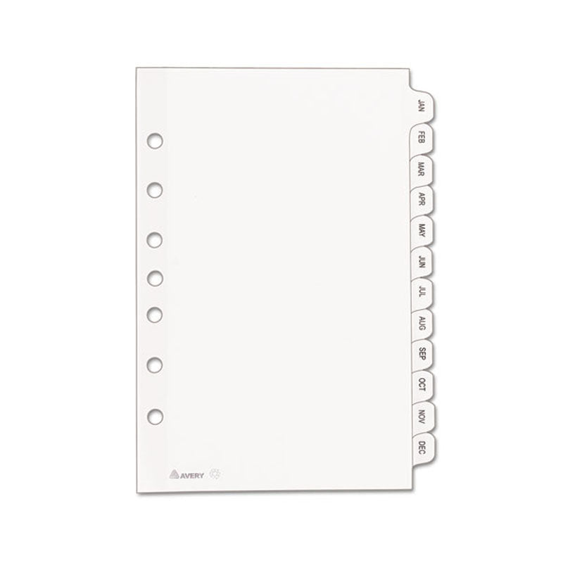 Preprinted Monthly Tab Dividers with Black & White Tabs - January to December - 5.5
