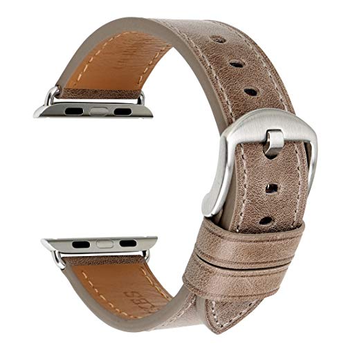 REZERO Genuine Leather Apple Watch Band - Compatible with Series 8/7/6/5/4/3/2/1 & SE (38mm/40mm/41mm/42mm/44mm/45mm/49mm) - Replacement Strap for Men & Women - Perfect for Work, Gym & Everyday Wear