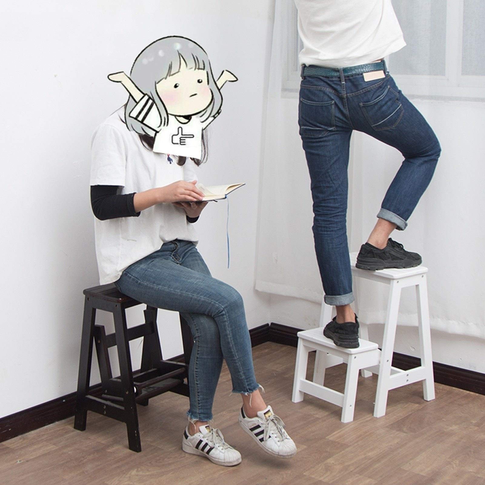 Foldable Wooden Step Stool Ladder - Solid Wood Seat, Lightweight & Portable, Max Load 150kg - Perfect for Home, Kitchen, Bathroom, and Shoe Storage