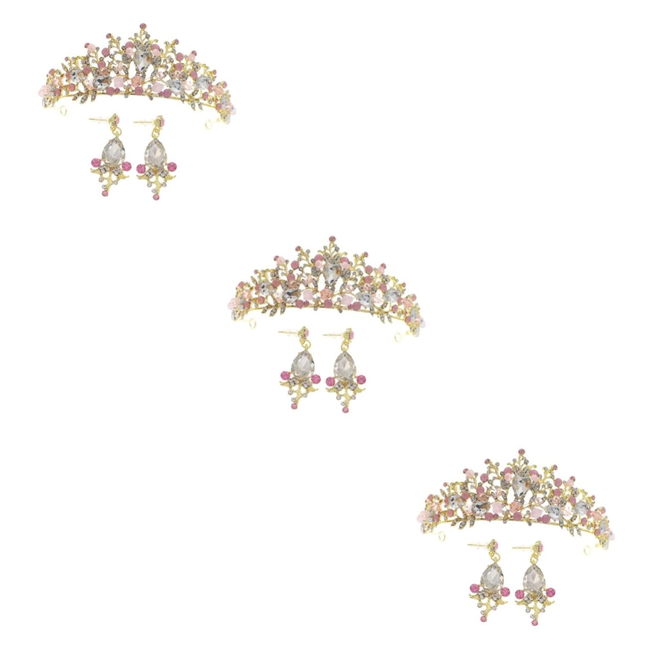 FRCOLOR 3 Sets Women's Bridal Crown Headpiece - Rhinestone Crystal Tiara, Earring Studs & Headband Set for Wedding, Birthday, Dance Party | Perfect for Brides, Prom, Pageant & Special Occasions