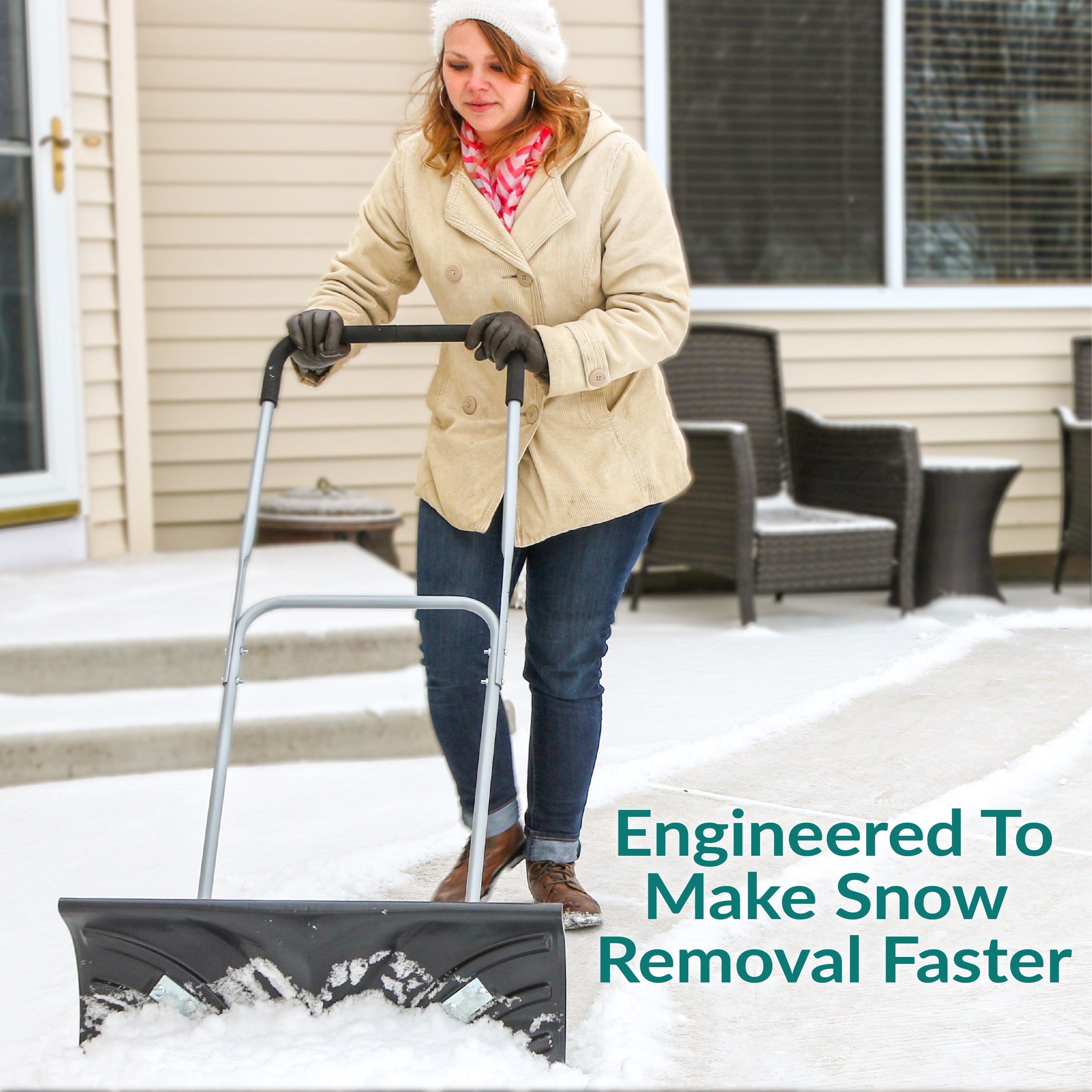 Heavy Duty Snow Shovel with Wheels - Adjustable Handle for Easy Snow Removal - Ideal for Driveways, Sidewalks & Winter Storms