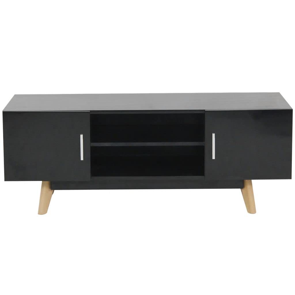 Modern High Gloss TV Stand for TVs up to 50 Inch - Black MDF Media Console with Storage (47.2